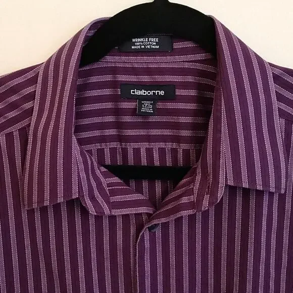 Claiborne Stripe Wrinkle Free Button Down size 17 1/2 - Picture 2 of 6
